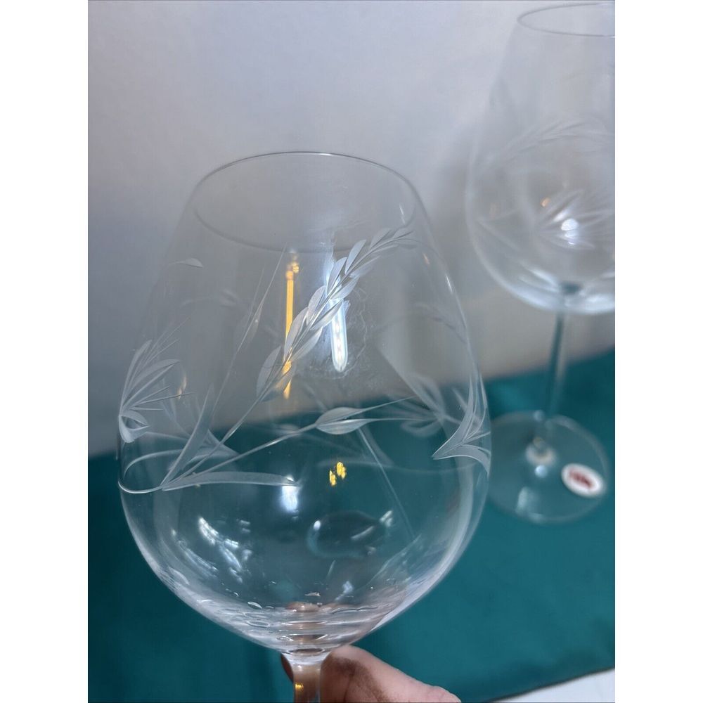Schott Zwiesel 2 Water Goblets 14 Oz. Warsaw Cut Glass NWT Etched Floral - Picture 5 of 10